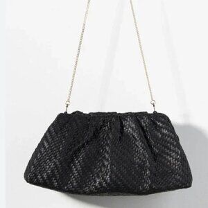 031 Anthropologie Woven Leather Clutch Dark with Chain NWT Emerald Green Leather